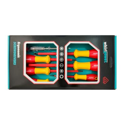 China High Quality Polypropylene Whirlpower SL2.5, 4.0, 5.5, 6.5, PH1, PH2, and 7 Pcs Voltage Tester VDE Certified Insulated Screwdriver Sets for sale