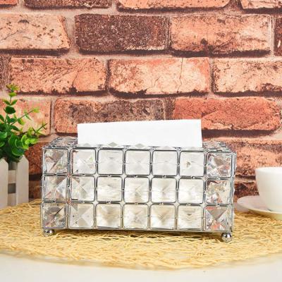 China Glass Paper Rhinestones Crystal Tissue Box Tissue Box New Gold Container Car Face Cover Durable Home Decorative Metal Holders for sale