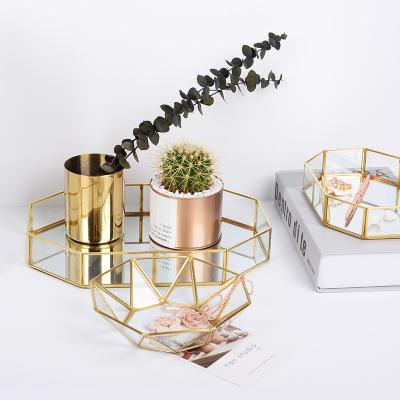 China Viable Perfume Vanity Home Table Decor Round Metal Acrylic Acrylic Serving Decorative Jewelry Gold Mirror Tray for sale