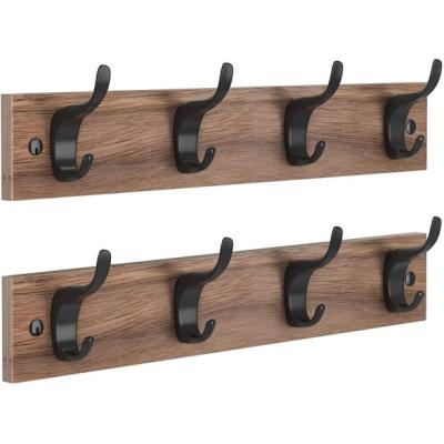 China Behind Doors/On Walls Wall Mount Wooden Rustic Hook Rack Coat Rack Hook Board with 4 Metal Hooks for Wall Organizer for sale