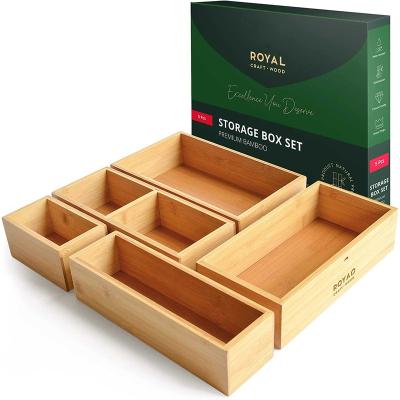 China Sustainable Bamboo Wood Box Set for Kitchen Office Desk Makeup for sale