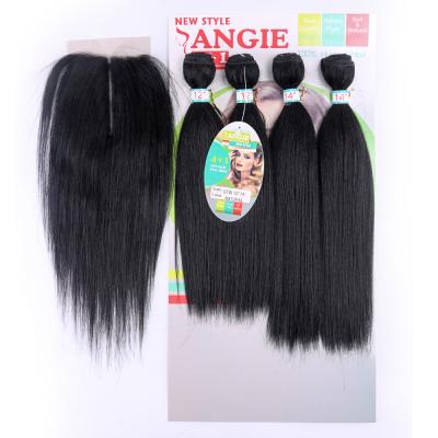 China Brazilian Straight Human Hair Silky Straight Mink Wave Blend Animal Hair Bundle With Closure 4 Pieces Double Extension Hair Match One Weft Closure for sale