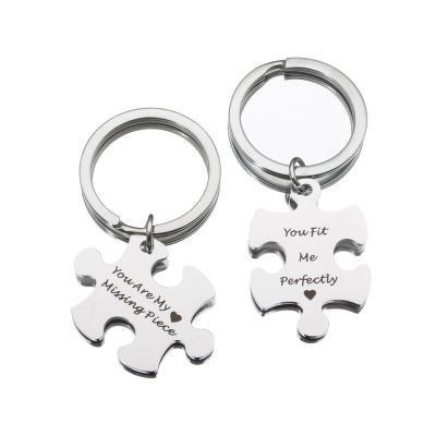 China 1pcs KEORMA custom valentine gift key chain you are my missing piece stainless steel puzzle building block keychain for sale