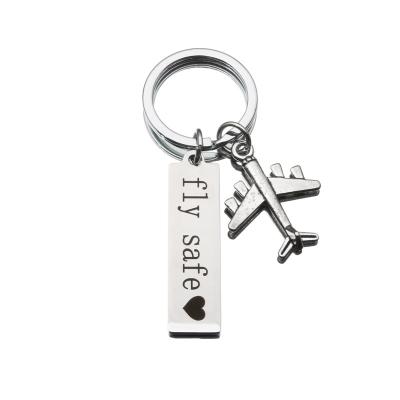 China 1pcs KEORMA Private Custom Jewelry Stainless Steel Key Chain Fly Airplane Safe To Kiss Me Before Flight Gift Keyring for sale