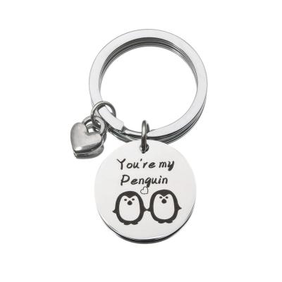 China 1pcs KEORMA Custom Lettering Pattern Penguin You Are My Penguin Stainless Steel Couples Key Chain Keychain Gift for sale