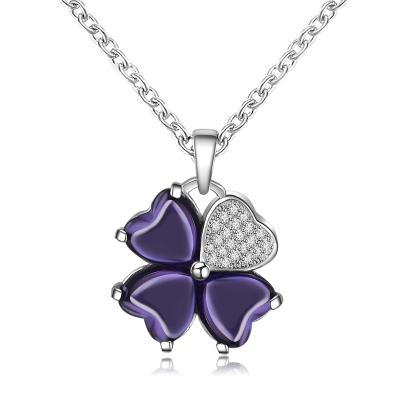 China Other Austrian Crystal Clover Pendant Necklace 925 Sterling Silver Chain Ladies Jewelry Purple Necklace Gift from KEORMA for sale