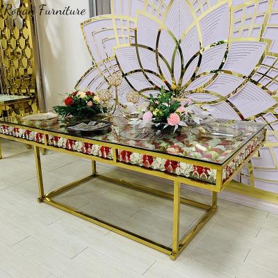 China Luxury Wedding Mirror Stainless Steel Glass Dining Table Exclusive Concepts Mirror Rental Glass Wedding Table for sale