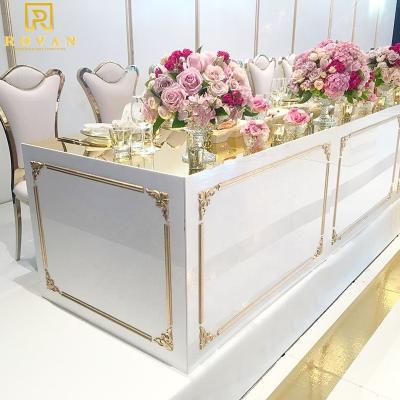 China Modern luxury style royal rectangular gold pvc decoration white acrylic wedding dining table for wedding used for sale