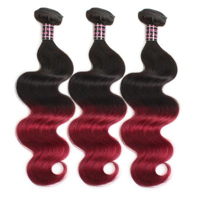 China Unprodussed Remy Indian  Virgin Hair Weft Body Wave Ombre Color 1B/99J for sale