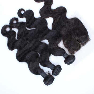 China Body Wave Natural Color  brazilian hair virgin hair bundles with lace closure for sale