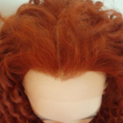 China Red Color Curly Kanekalon Fiber Lace Front Wigs Natural Hairline for sale