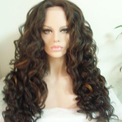 China Handtied Kanekalon Fiber Lace Front Wigs Highlight Color Curly Hair Texture for sale