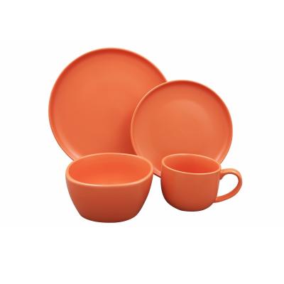 China Matte Disposable Orange Crokery Dinnerware Kitchen Ceramic Dish Set Tableware For Home for sale