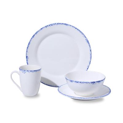 China Hot Selling Disposable Porcelain Dinnerware Embossed Ceramic Blue Dishes Set Tableware For Dinner for sale