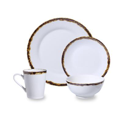 China Disposable 12 Pcs Embossed Porcelain Porcelain Dining To Be Care Reaction Glaze Tableware Set With Gold Rim for sale