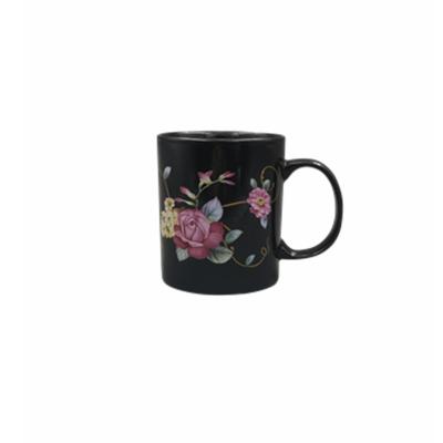 China Wholesale Disposable Custom Design Flower Black Ceramic Mugs Coffee Mugs For Sale for sale