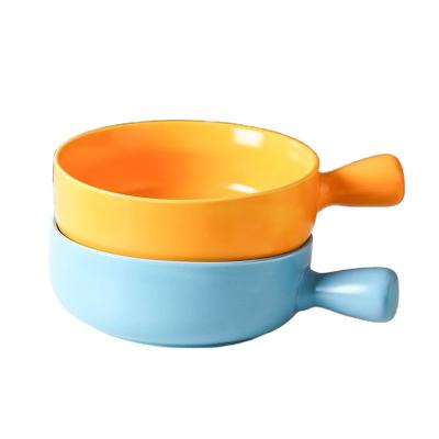 China Low MOQ Disposable Matte Porcelain Bowl Porcelain Soup Ramen Fruit Salad Ceramic Baking Bowls With Handle for sale