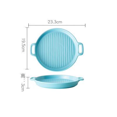 China Low MOQ Disposable Nordic Ceramic Wedding Plates Salad Plate Blue Porcelain Dish for sale