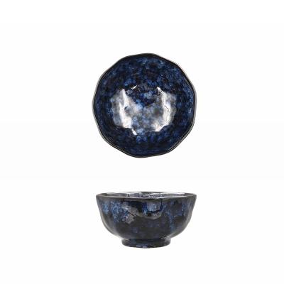 China High Quality Disposable Porcelain Japanese Irregular Bowls Deep Blue Ceramic Gift Set On Sale for sale