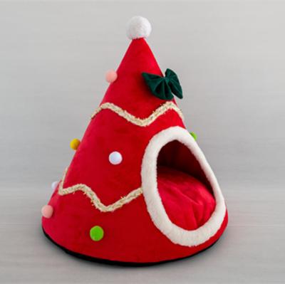 China Breathable 2021Christmas Tree Shape Cat Bed Warm Soft Winter Pet Nest Cat Puppy House for sale