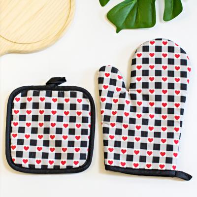 China Minimalist High Quality Kitchen Cotton Heat Resistant Oven Mitt Set Double Mitts and Pot Holders for sale