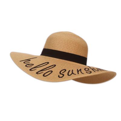 China Embroidery Hot Selling Alphabet Embroidered Large Brim Summer Beach Sun Pad Soft Straw Hat for sale