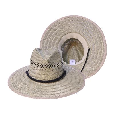 China Hot Selling High Quality Natural Lifeguard Rush Bucket With Rope Windproof Straw Hat for sale