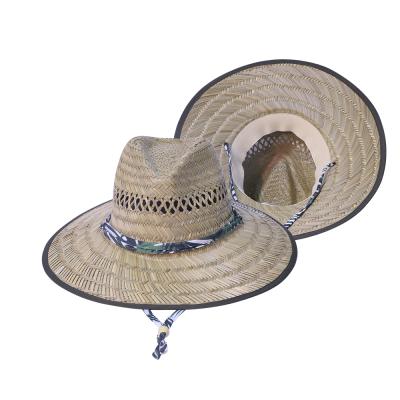 China High Quality Hot Selling Picture Wide Brim With Rope Windproof Lifeguard Rushing Bucket Natural Straw Hat for sale