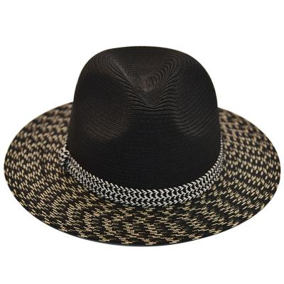 China High Quality Comfortable Wear High Quality Fashion Checked Plain Dyed Paper Straw Panama With Ribbon Stylish Panama Straw Hat for sale