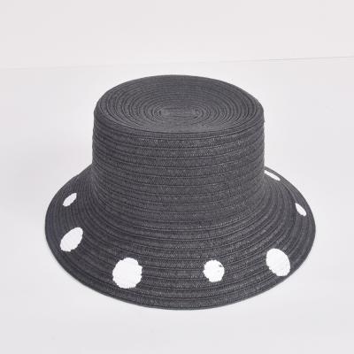 China High quality white woven custom woman striped straw bucket hatfor summer beach black polka dot paper braid straw hats for sale