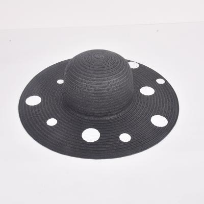 China WholeSal Cheap Striped Beach Straw Hats Summer Wide Brim Polka Dot Paper Braid White Woven Soft Hats Black Wide Straw for sale