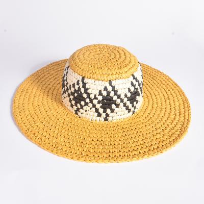 China Vacation Leisure Female Bag Fashion New Striped Rhombus Braided Soft Straw Beach Handwoven Hat for sale