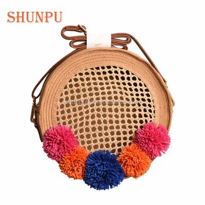 China Fashion Bohemian Beach Pom Pom Rattan Straw Cute Bohemian Bag for sale