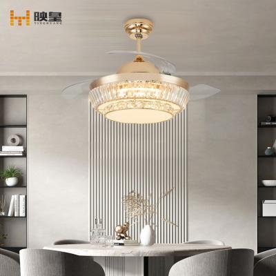 China Smart Control 42 Inch Crystal Ceiling Fan With Light Invisible Retractable Fan Lamp for sale