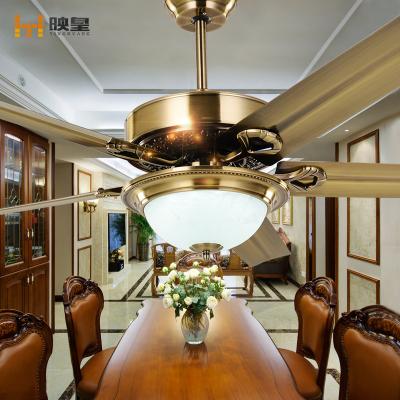 China 52 Inch Hotel Metal / Traditional Remote Control Industrial Ceiling Fans Wood Blades With Lamp for sale