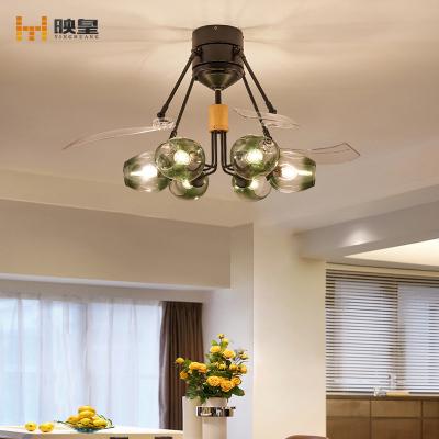 China New Design Modern Molecule Blade Fashion Remote Intelligent Control 48 Inches Retractable Ceiling Light And Fan for sale