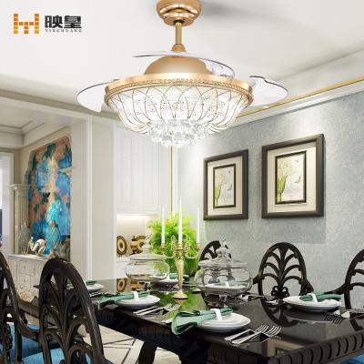 China Smart Control 42/52 Inch Crystal Chandelier Reversible Invisible Retractable LED Remote Ceilingfans Light Control for sale