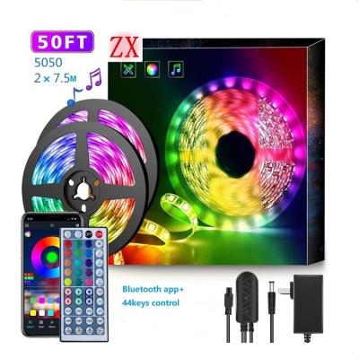 China Residential 50ft LED Smart Strip Lights Waterproof 5050 RGB Music Sync Color Remote 44-Key Changing with BT App Control for sale