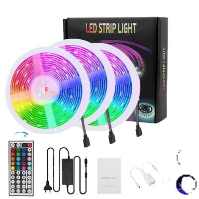 China Christmas 450leds 5050 home bedroom kitchen dimmable color changing 3pcs 16.4ft rgb 12v rope lights led strip lights15m with 44 key IR remote control for sale