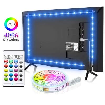 China Residential RGB 5v smd5050 TV backlight sync to music light 5m flexible usb led strip with 24 key IR remote control for sale