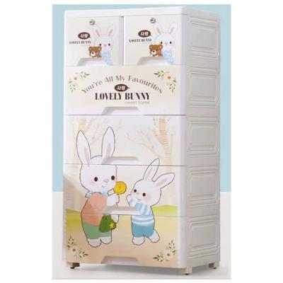 China Lovely Rabbits Universal Cartoon Design 5 Layer Storage Drawers Plastic Children Toy Wardrobe for sale