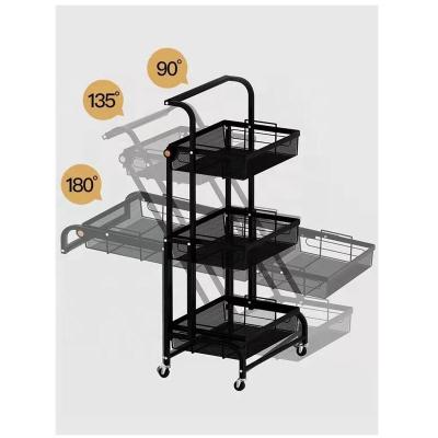 China Multi Function Sustainable Foldable And Adjustable 3 Layer Steel Metal Storage Shelf With Wheels for sale