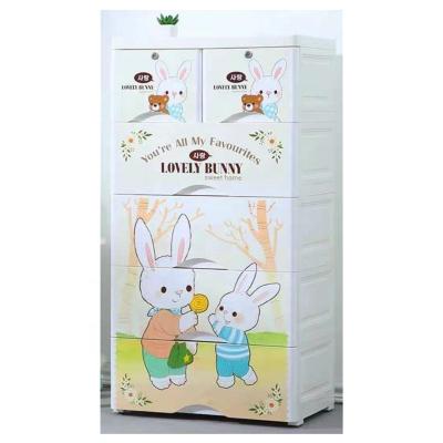 China Modern Good Quality Lovely Cabinet Rabbit Design Printing Kids Cabinet Wardrobe Storage Plastic Drawer for sale