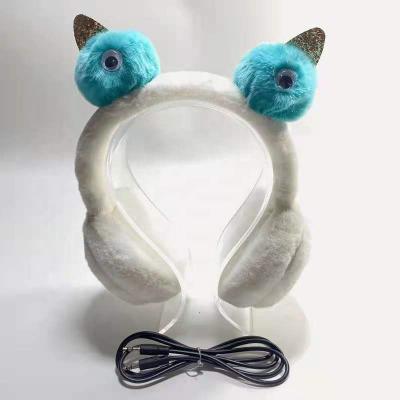 China Cute Animal Earphone Shape Christmas Gift 2 In 1 Winter Warm Fluffy Plush Earmuff Earphones for sale