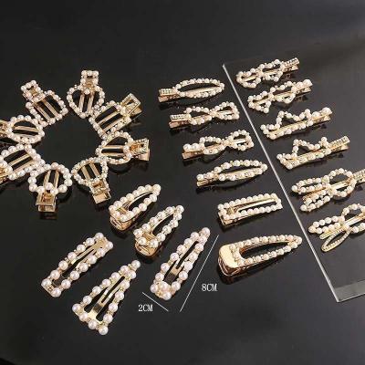 China Hair Duck Clips Plastic Pearl And Diamond Snap Hair Clips Anti-allergy Fashion Metal for sale