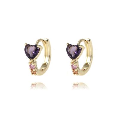 China Exquisite 100% Appearance 18k Gold Plated Heart Shaped Gemstone 925 Sterling Silver Stud Earrings For Women Jewelry Cuff Earrings for sale