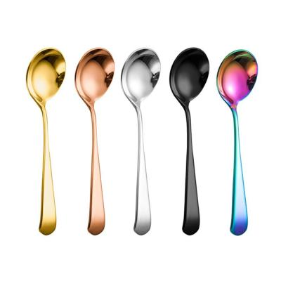 China Sustainable Popular Colorful 304 Stainless Steel Spoon Round Heard Mirror Polishing Dessert Spoon for sale