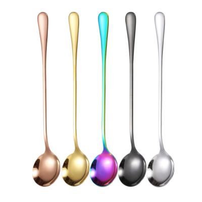 China 18/0 Stainless Steel Sustainable Cocktail Stirring Spoon 9inch Long Handle Coffee Ice Cream Spoon Set for sale