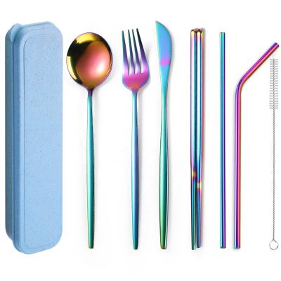 China Viable Portable Camping Silverware Wholesale Gold Stainless Steel Spoon and Fork Flatware Travel Cutlery Set for sale