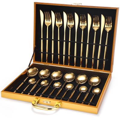 China Viable Manufacturer Wholesale Stainless Steel 24pcs Matte Black 18/10 Reusable Wedding Spoon and Fork Silverware Gold Cutlery Set for sale